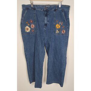 ModCloth x Princess Highway Women's Sz. 26W Floral Embroidered Wide Leg Jeans